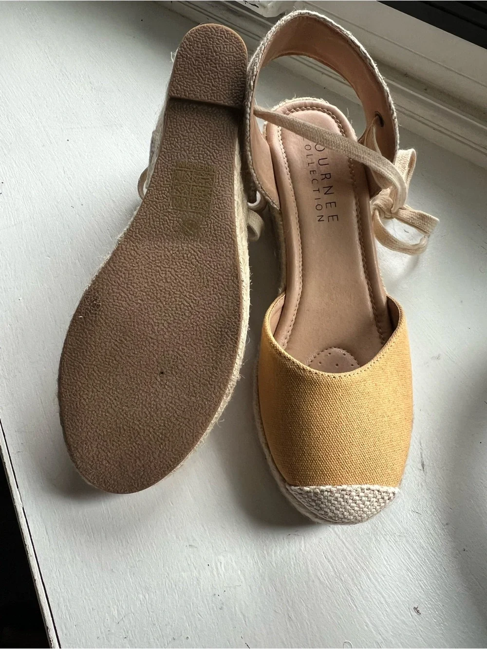 Journee Collection Yellow Canvas Ankle-Tie Espadrille Wedges